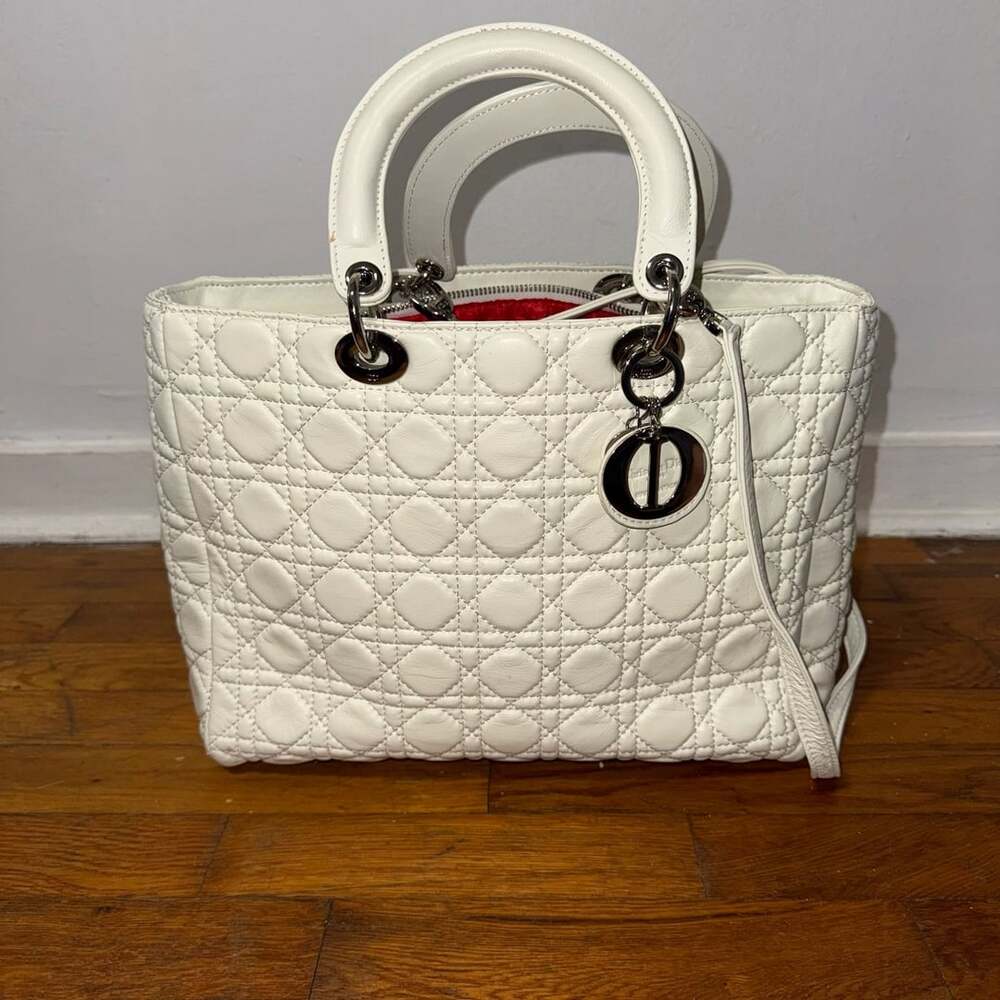 Christian Dior Lady Dior Large White Leather Bag